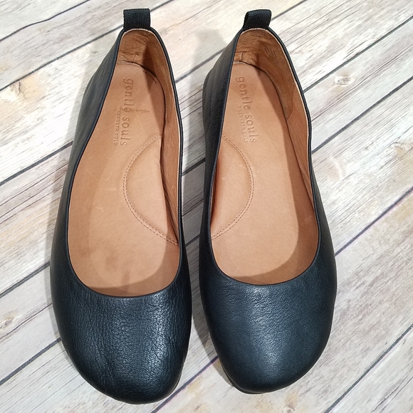 Gentle Souls Black Leather Ballet Flats 